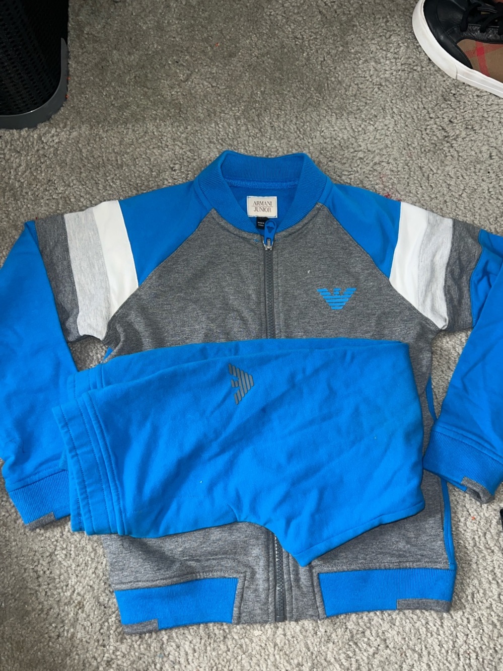 Armani Junior Blue, Gray & White Zip Hoodie and Joggers Set